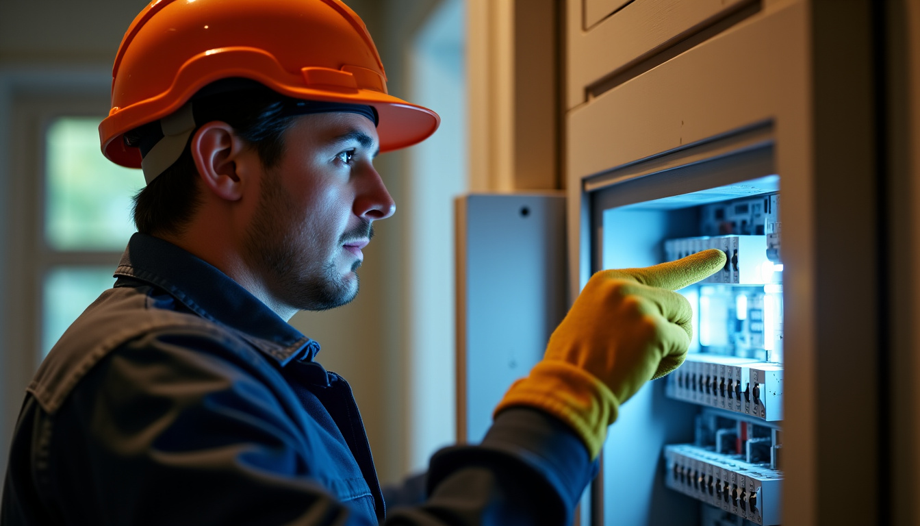 Électricien vérifiant le tableau électrique lors de l