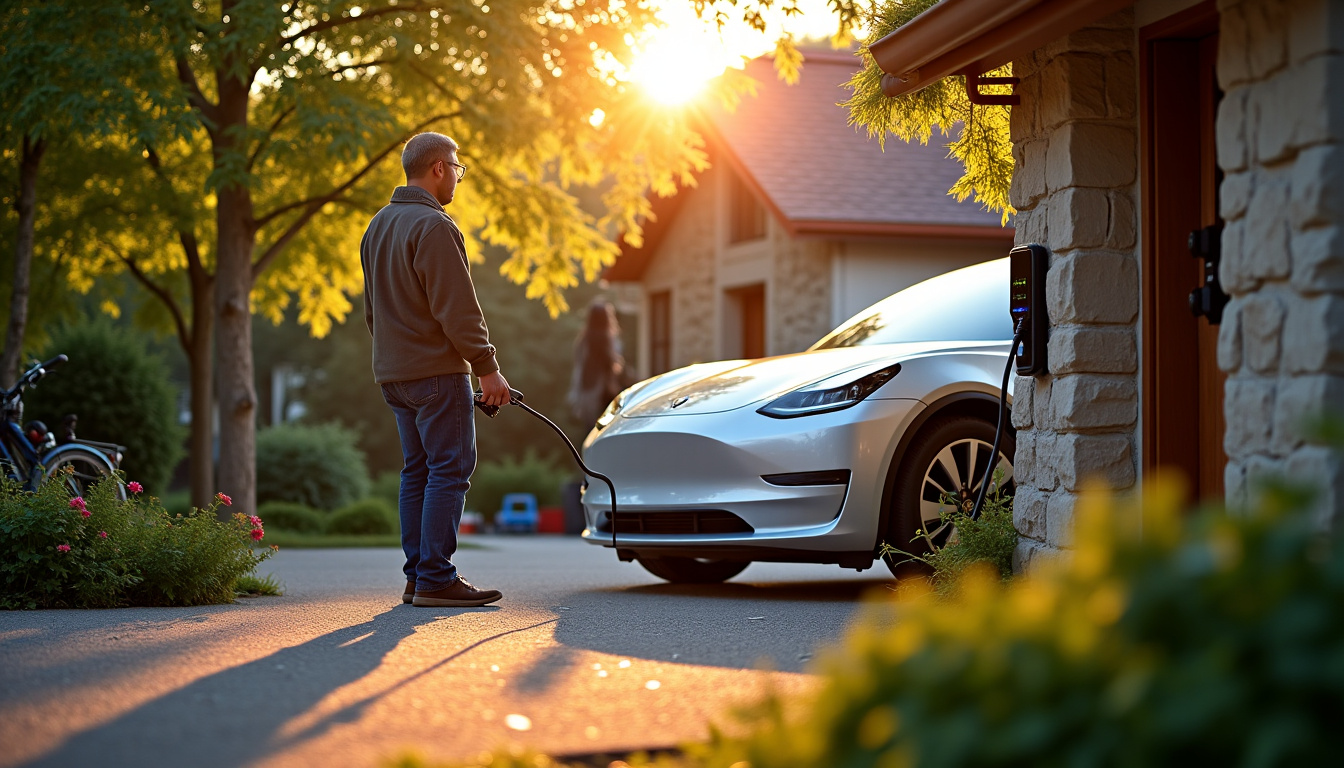 Famille rechargeant son véhicule électrique à domicile à Chamboulive