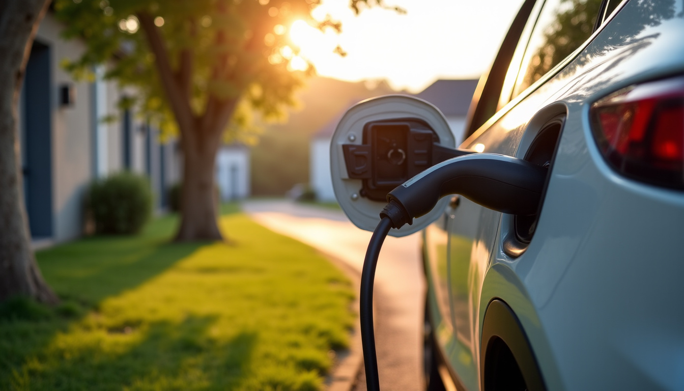 Famille utilisant une borne de recharge électrique le matin à Guipel