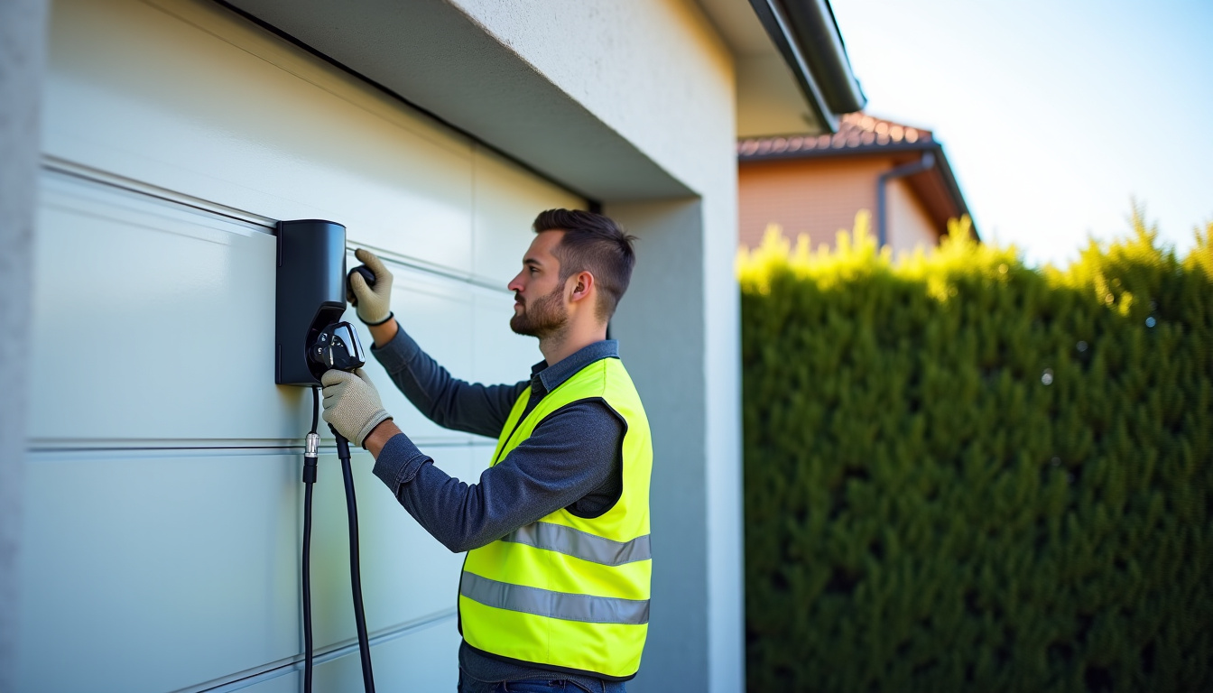 Installateur certifié IRVE en train de poser une borne électrique à Saint-Georges-sur-Loire