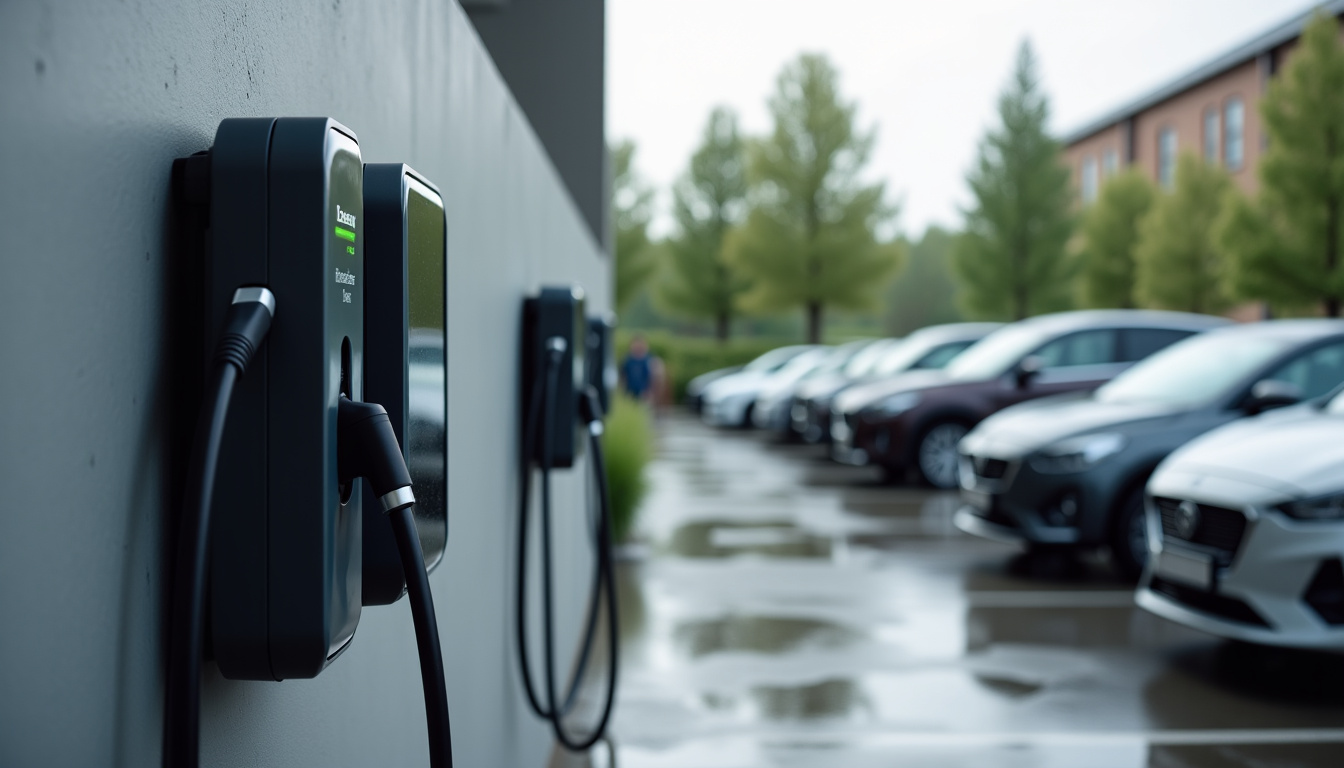 Installation de deux bornes électriques Schneider EVlink Wallbox sur le parking de l