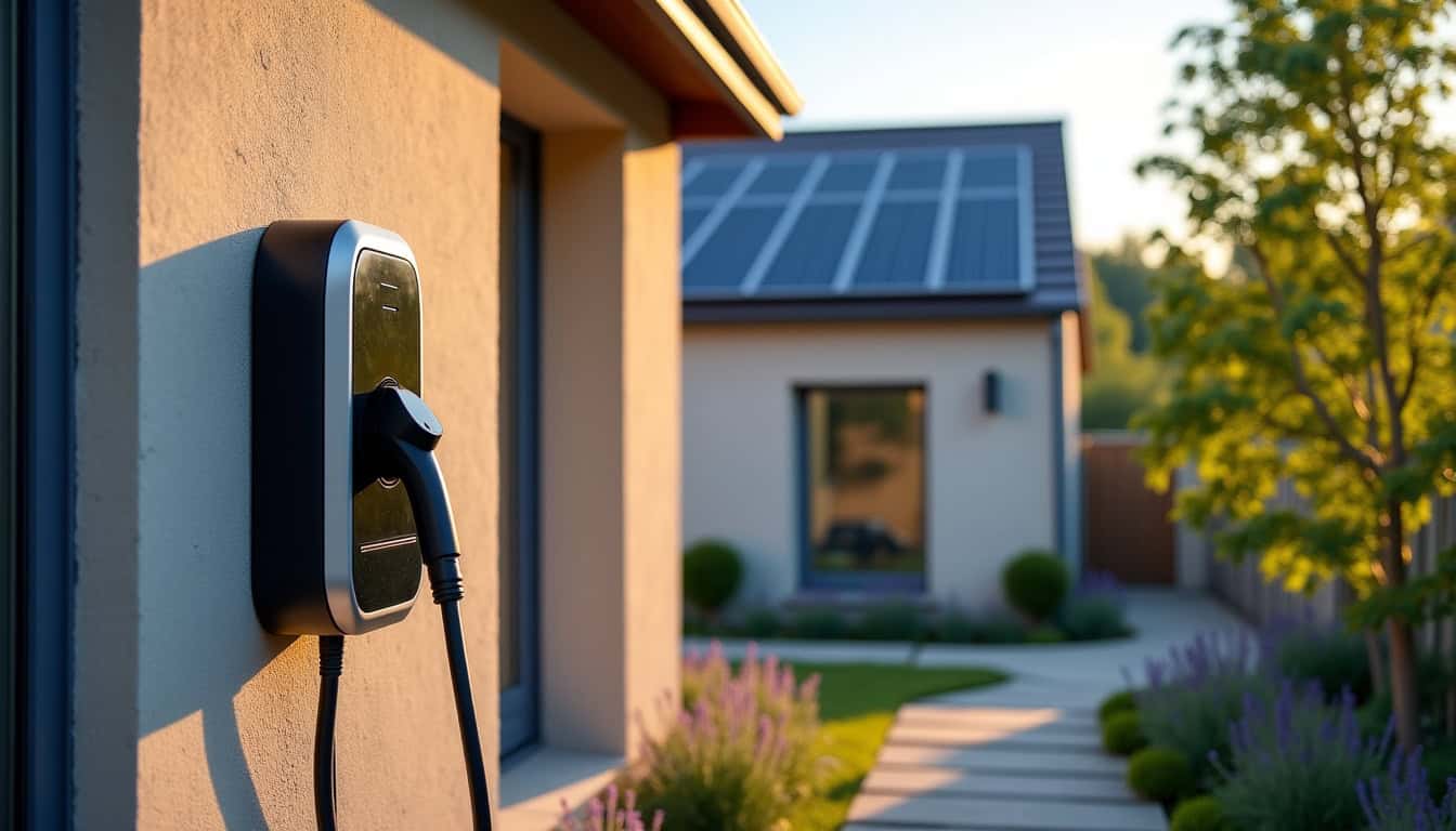 Installation d’une borne électrique reliée à des panneaux photovoltaïques sur une maison à Bourgogne-Fresne