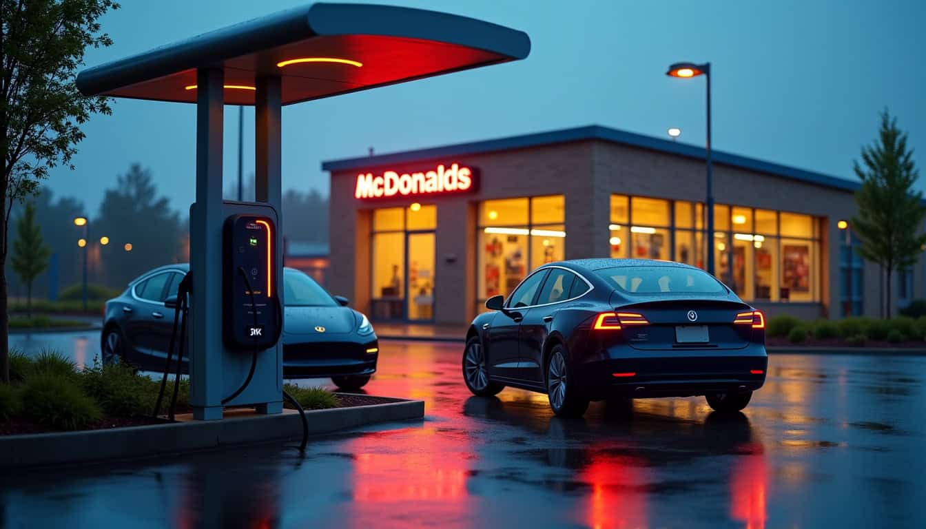 Borne de recharge rapide IZIVIA FAST située au McDonald's de Bourbon-Lancy