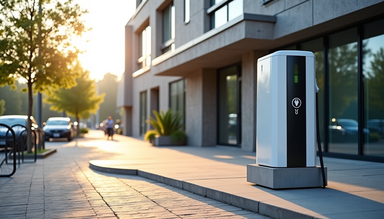 Borne de recharge électrique installée devant un bâtiment professionnel à Hénin-Beaumont