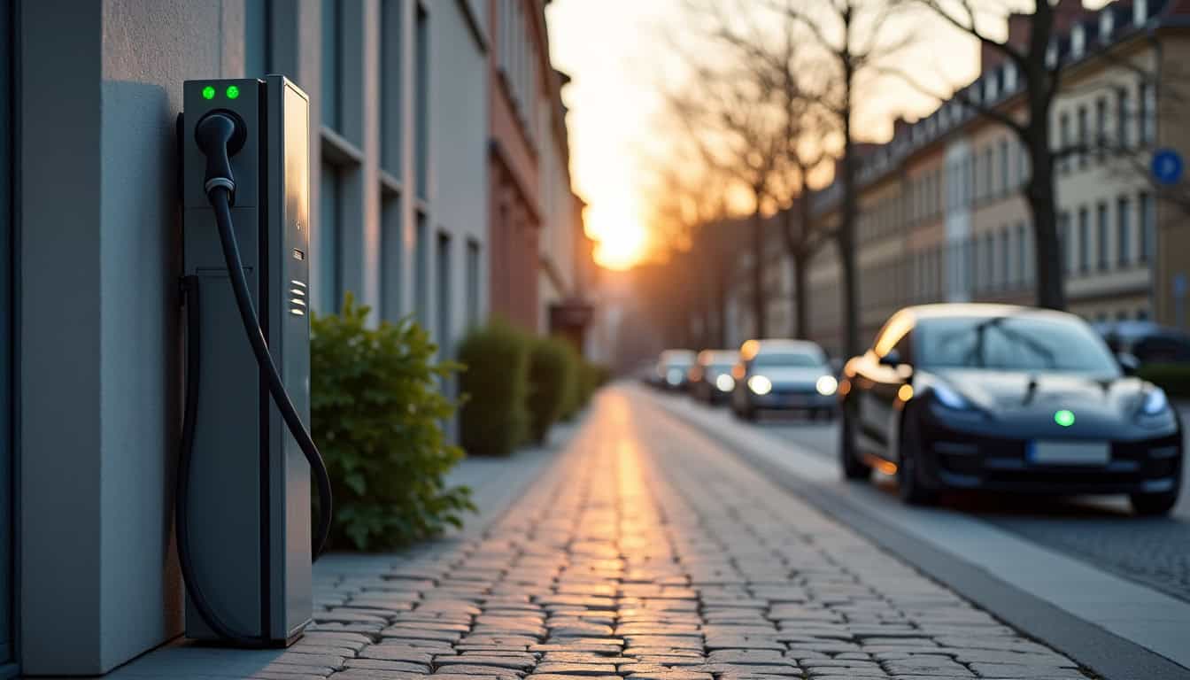 Une borne de recharge publique installée en bordure de rue à Neuilly-Crimolois