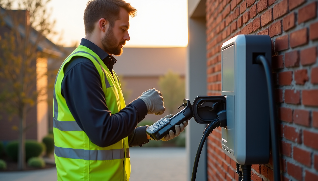Technicien certifié IRVE effectuant une vérification de maintenance sur une borne de recharge à Raismes