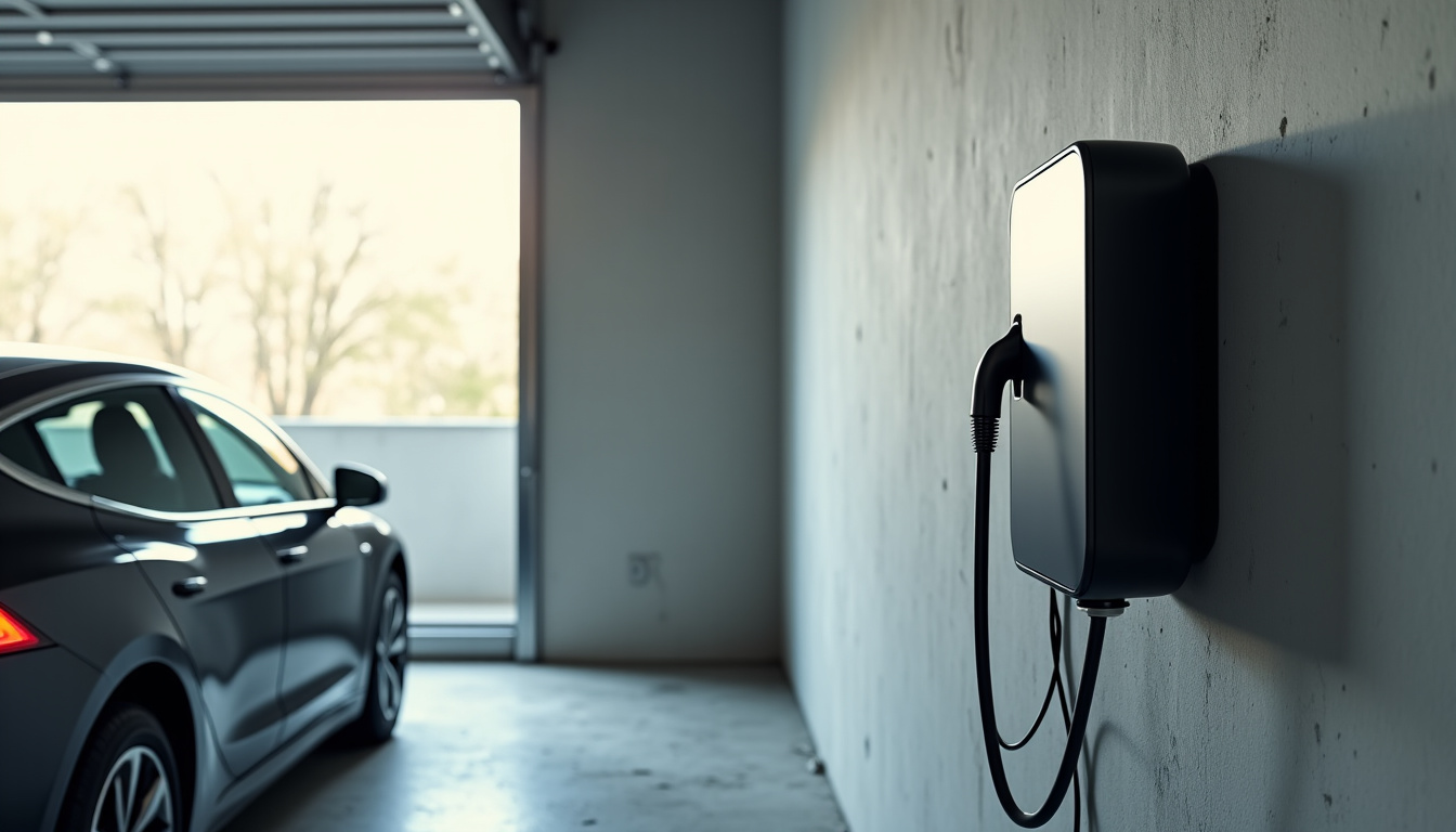 Prise renforcée installée dans un garage à Grand-Champ pour recharger un véhicule électrique
