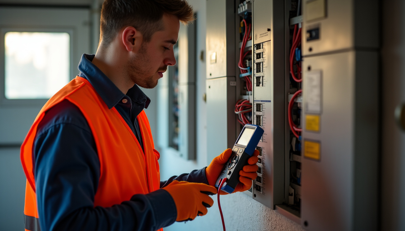 Professionnel certifié IRVE en train de vérifier un tableau électrique à Lugon-et-l
