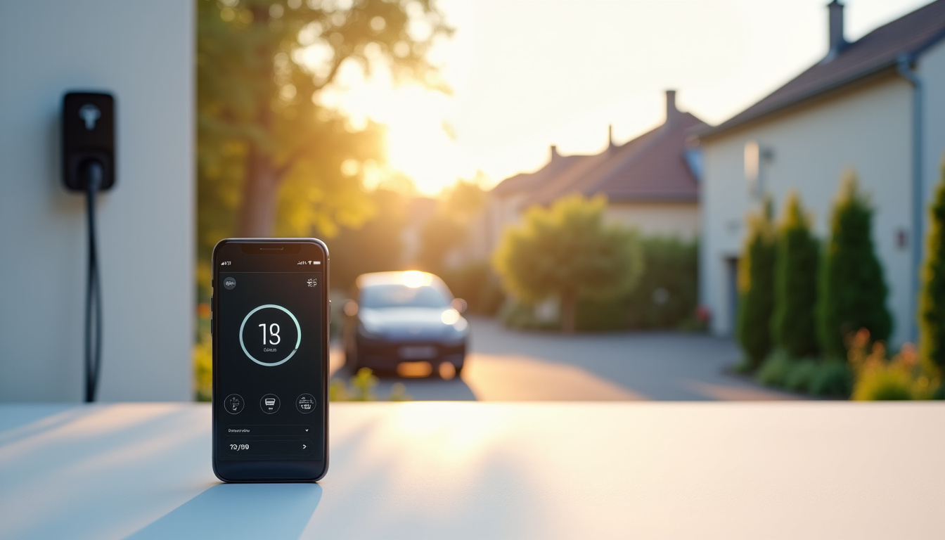 Propriétaire utilisant une borne de recharge connectée via une application mobile, à Semblançay