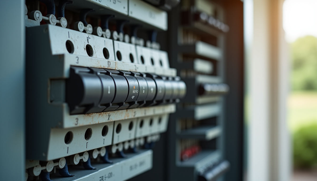 Tableau électrique d’une maison en milieu rural, montrant les disjoncteurs et câblages en bon état