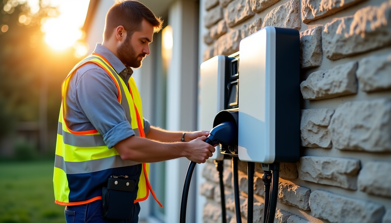 Technicien certifié IRVE en intervention pour l’installation d’une borne électrique à Thiant