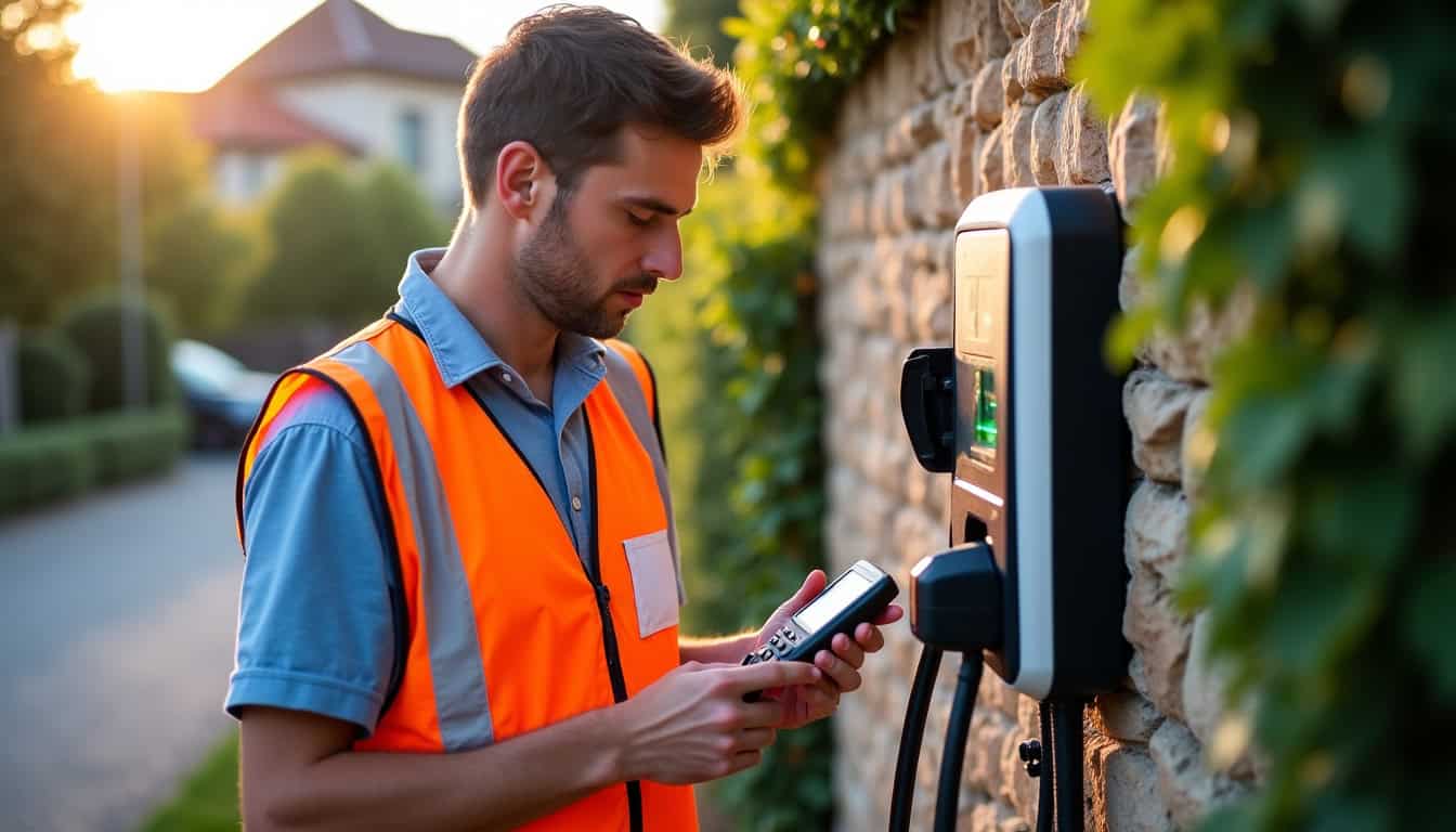 Technicien certifié IRVE en train de tester une borne de recharge à Berthecourt