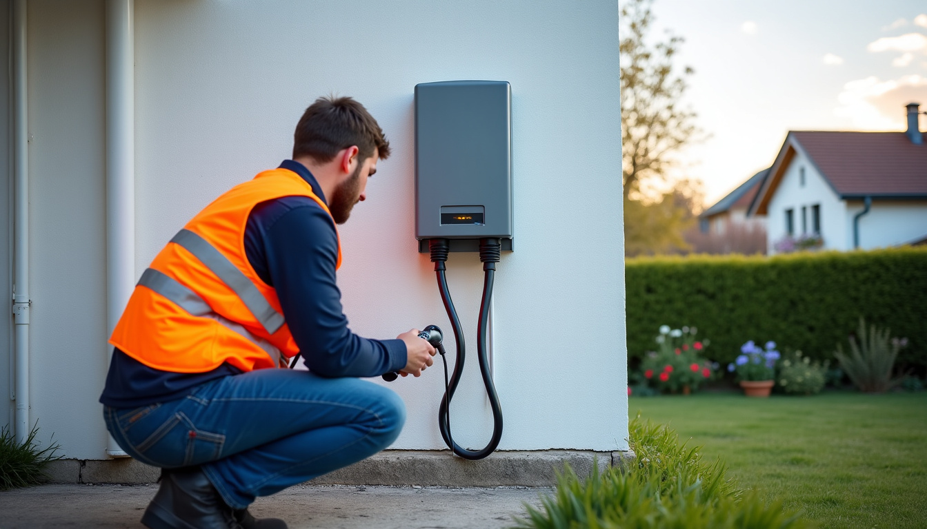 Technicien certifié IRVE en train d’installer une borne de recharge à Cubnezais
