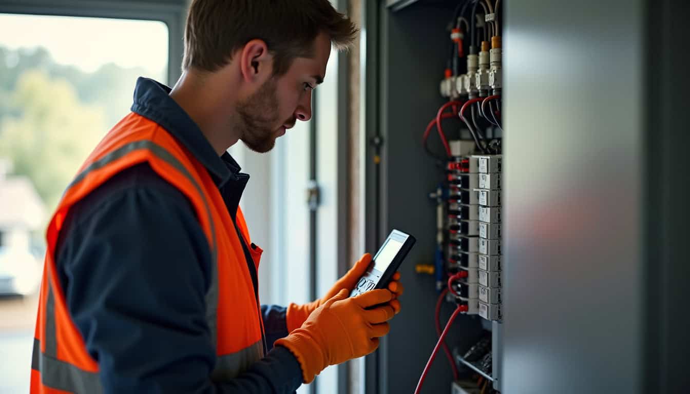 Technicien effectuant un diagnostic électrique avant l