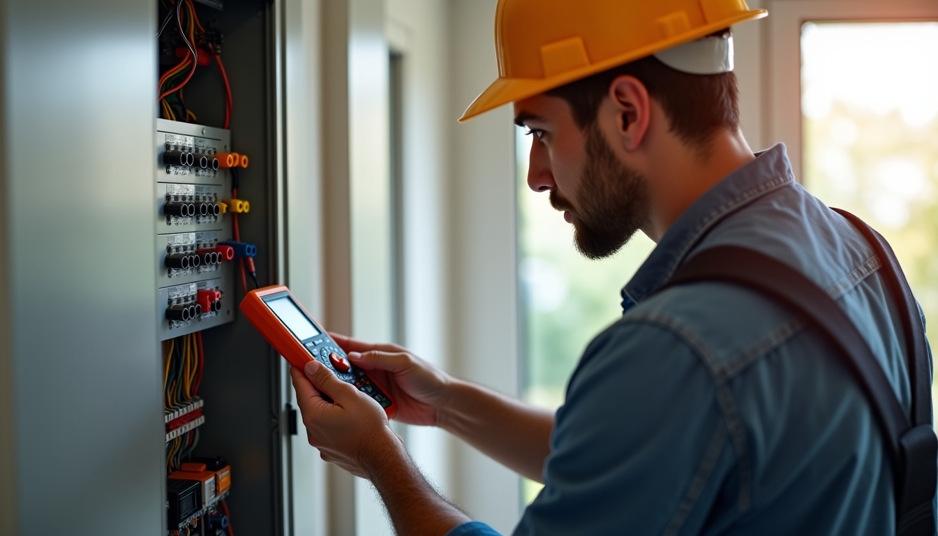 Technicien effectuant un diagnostic sur un tableau électrique avant installation d
