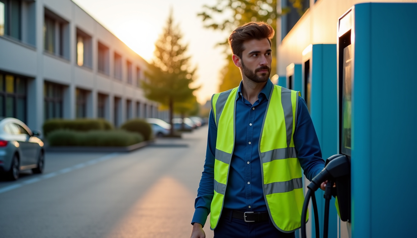 Technicien effectuant un entretien de routine sur une borne de recharge électrique à Illange