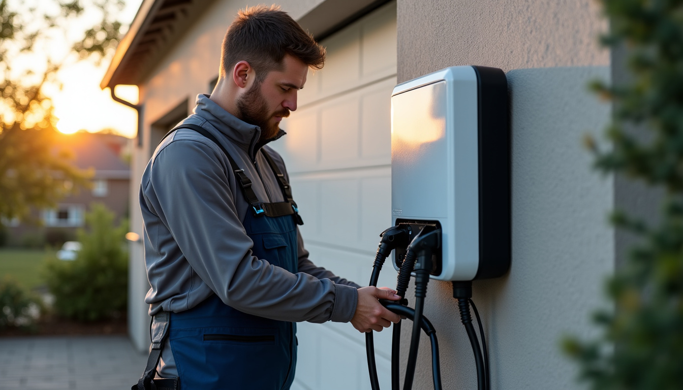 Technicien en train de raccorder une borne de recharge électrique à Bressols