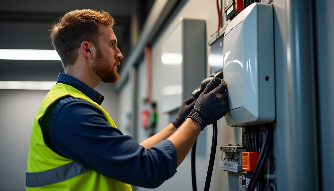 Technicien en train de raccorder une borne électrique au tableau électrique d