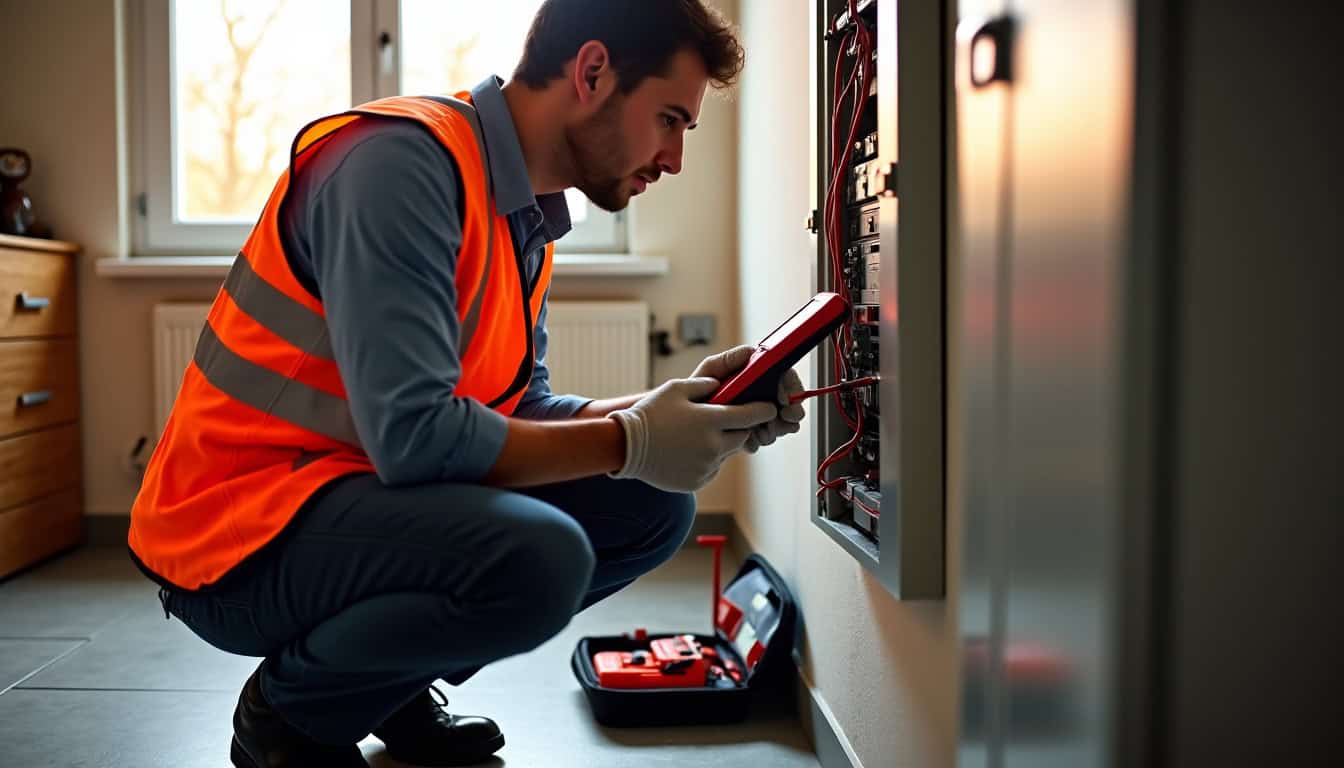 Technicien en train de réaliser un diagnostic électrique avant installation à Sarliac-sur-l