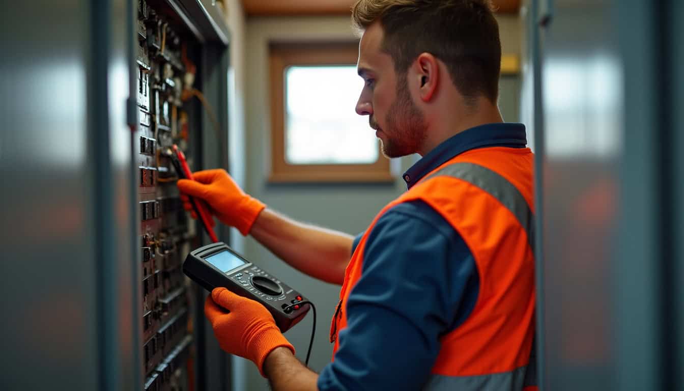 Technicien en train de réaliser un diagnostic électrique avant l