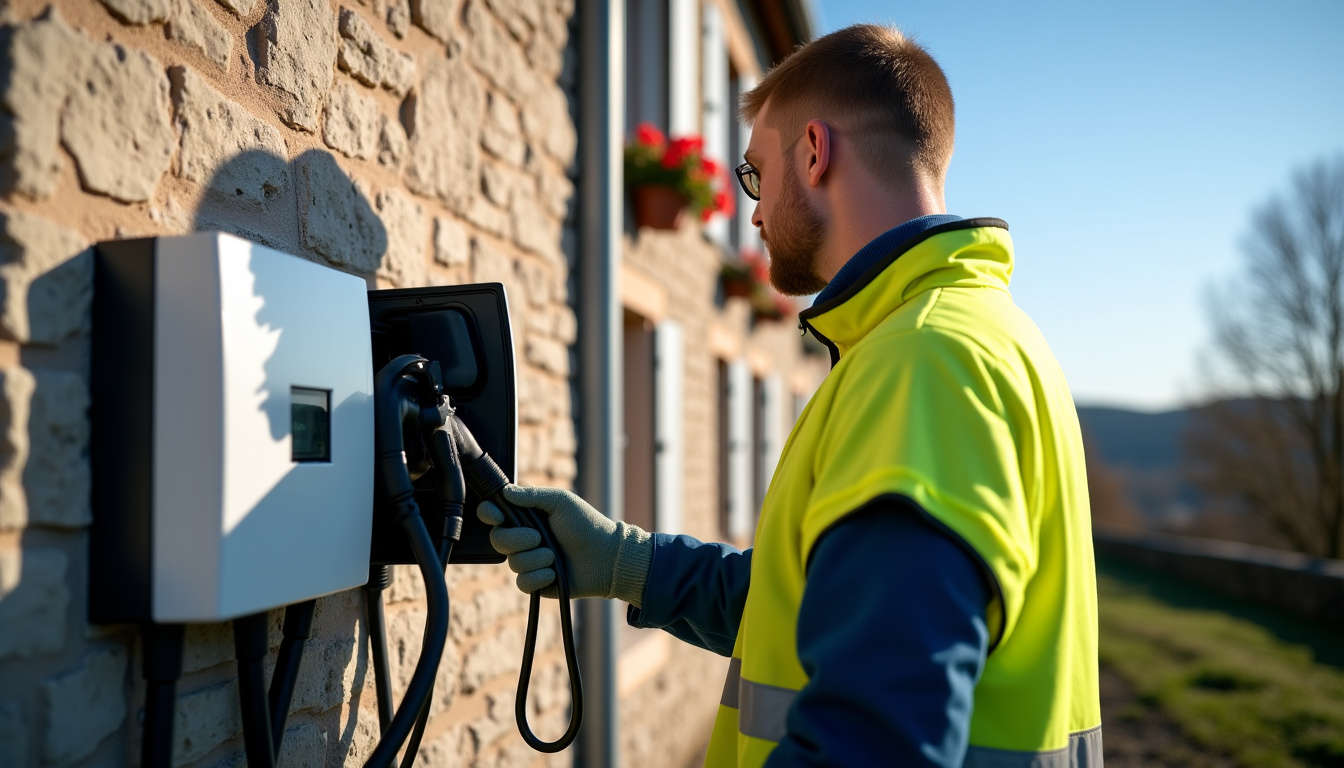 Technicien en train de réaliser un diagnostic électrique pour une borne de recharge à Bindernheim