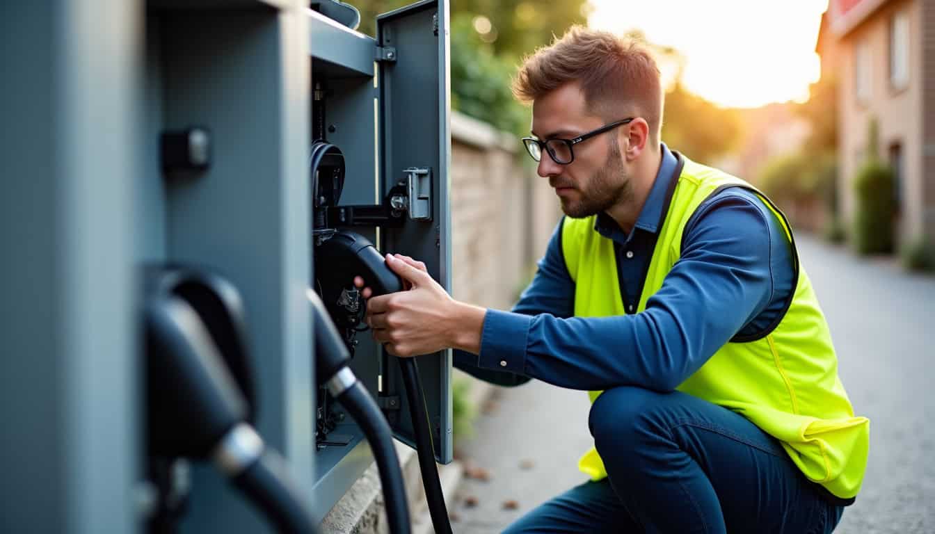 Technicien en train de vérifier le raccordement électrique d