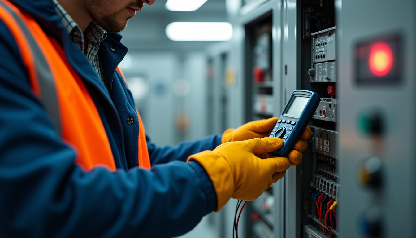 Technicien en train de vérifier le tableau électrique avant installation d