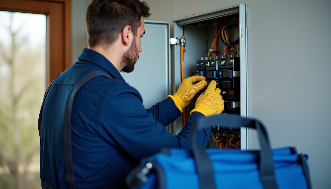 Technicien en train de vérifier le tableau électrique avant installation d