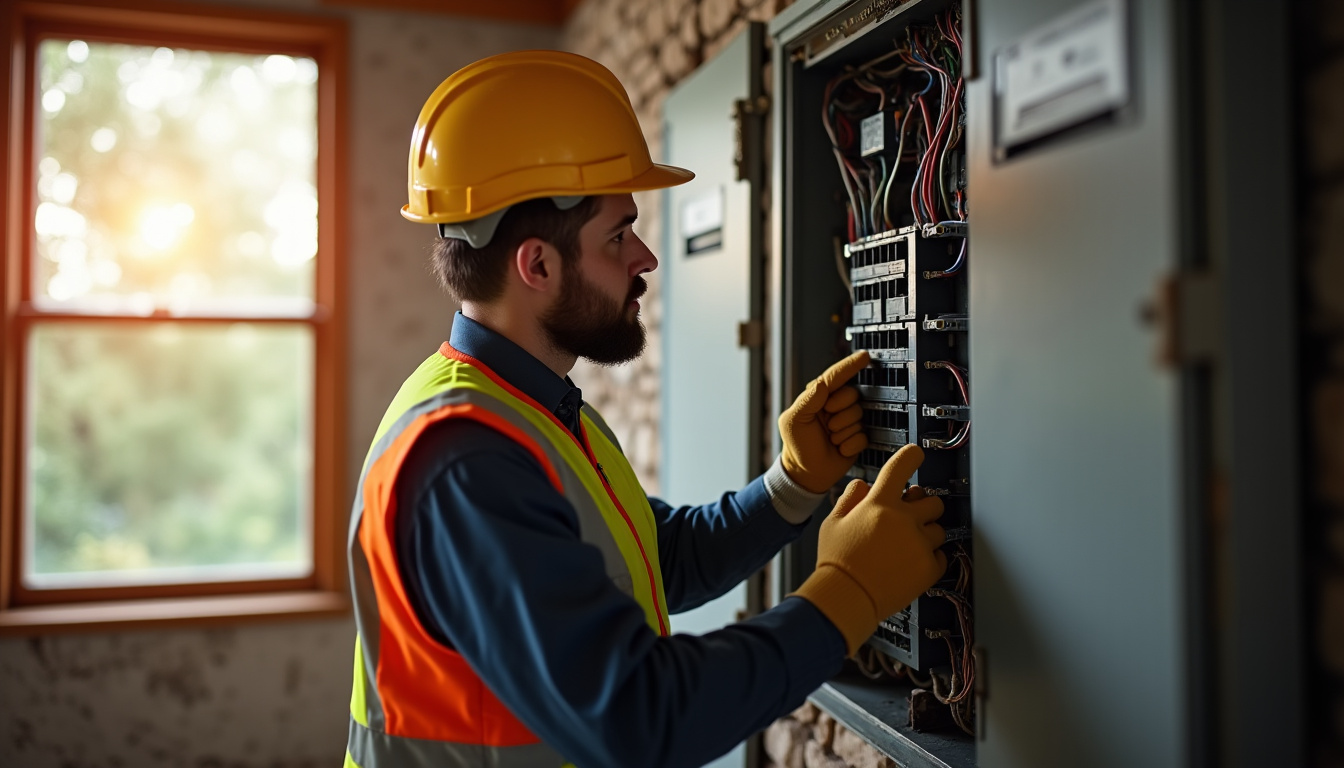 Technicien en train de vérifier le tableau électrique avant l