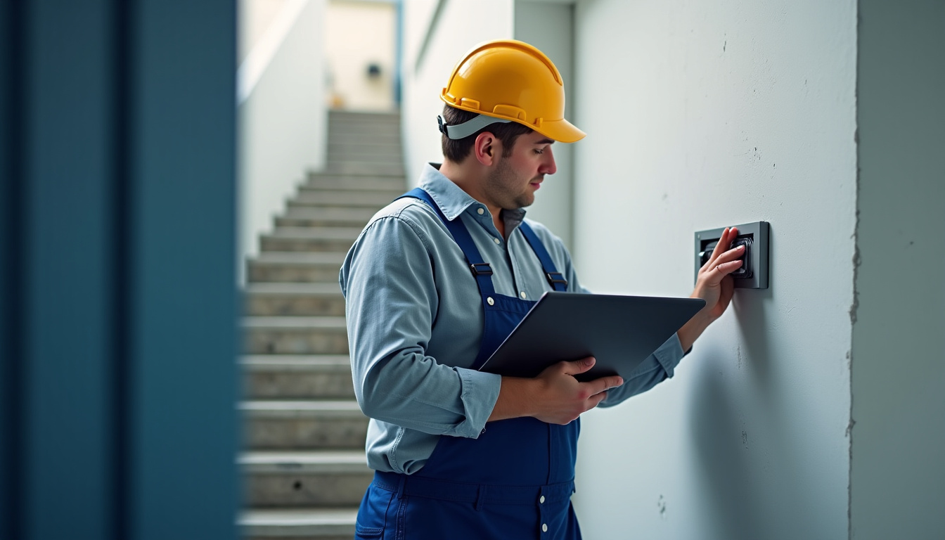 Technicien en train de vérifier le tableau électrique pour l
