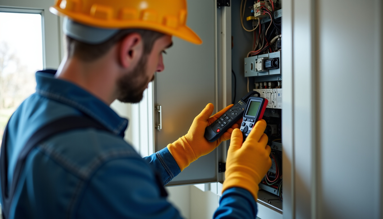 Technicien en train de vérifier le tableau électrique pour une installation de borne électrique à Sourcieux-les-Mines