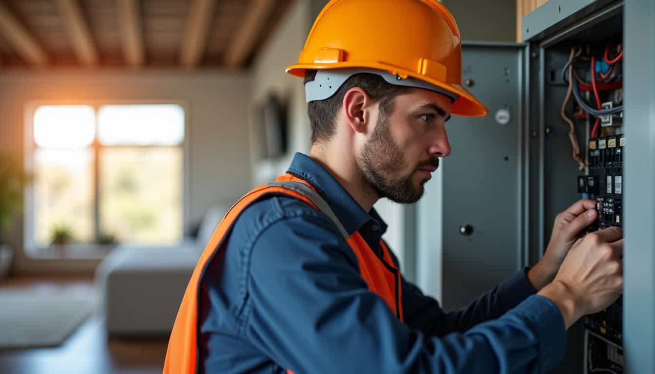 Technicien en train de vérifier un tableau électrique avant installation d