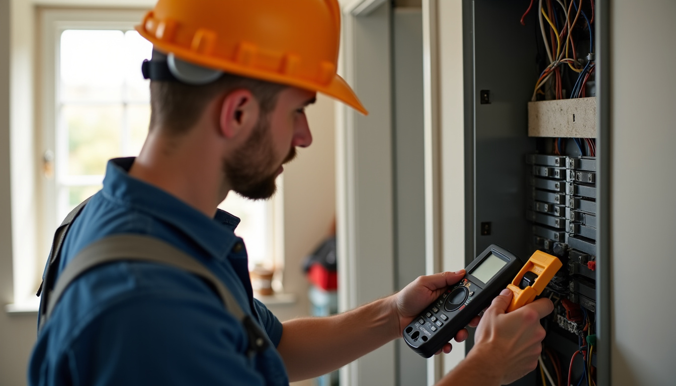 Technicien en train de vérifier un tableau électrique avant installation d