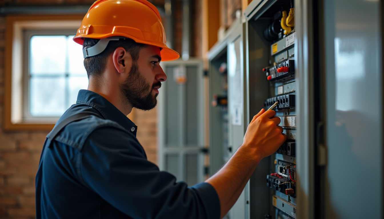 Technicien en train de vérifier un tableau électrique avant installation d