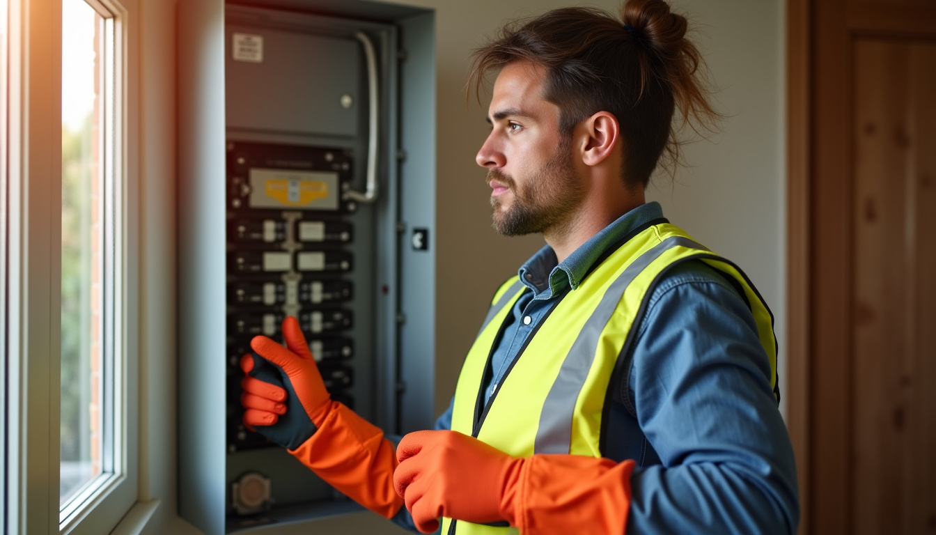 Technicien en train de vérifier un tableau électrique avant installation d