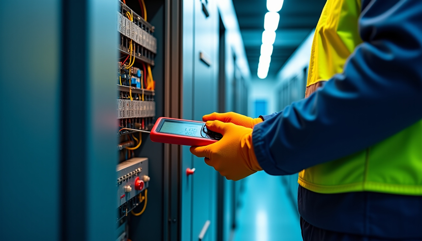 Technicien en train de vérifier un tableau électrique lors d