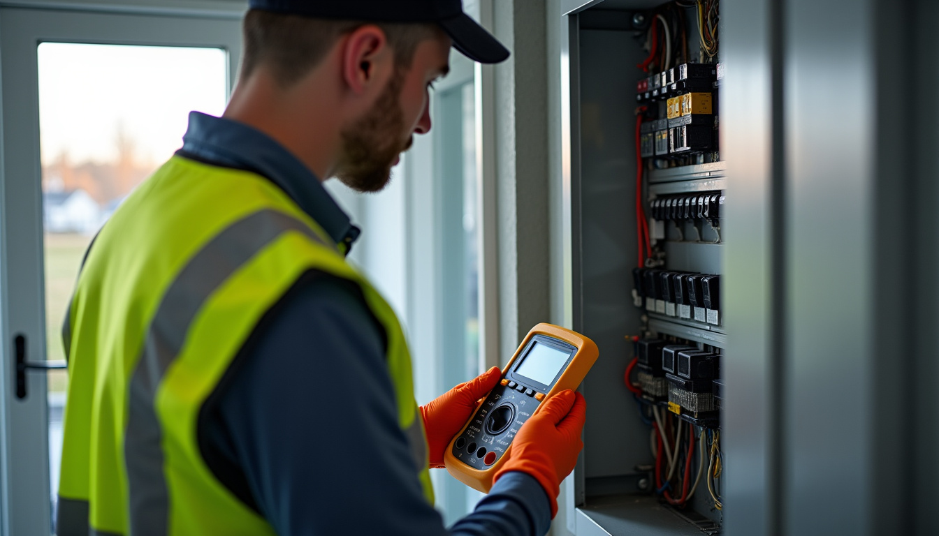 Technicien en train de vérifier un tableau électrique pour installation de borne