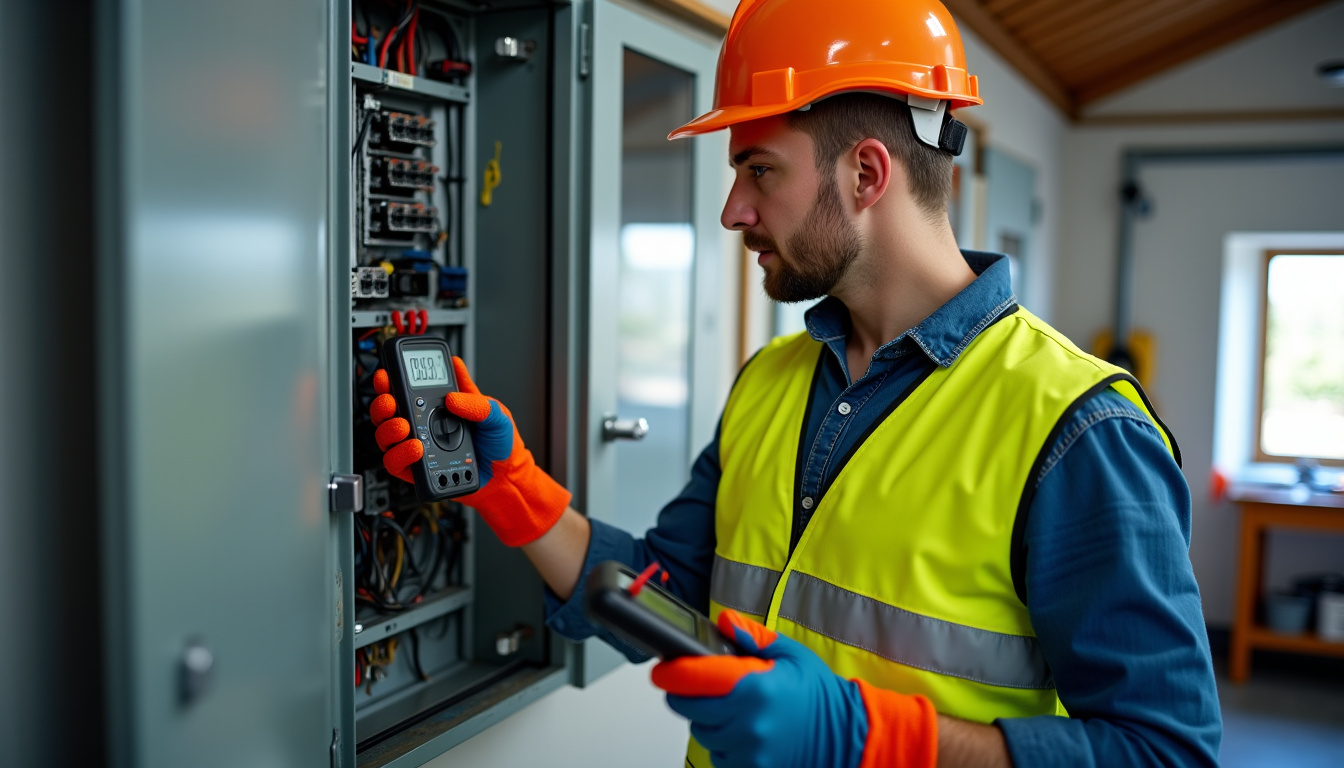 Technicien en train d’effectuer un diagnostic électrique pour l’installation d’une borne de recharge