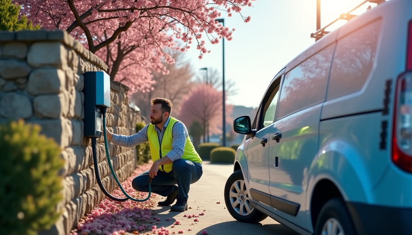 Technicien en train d’installer une borne de recharge électrique à Moirans