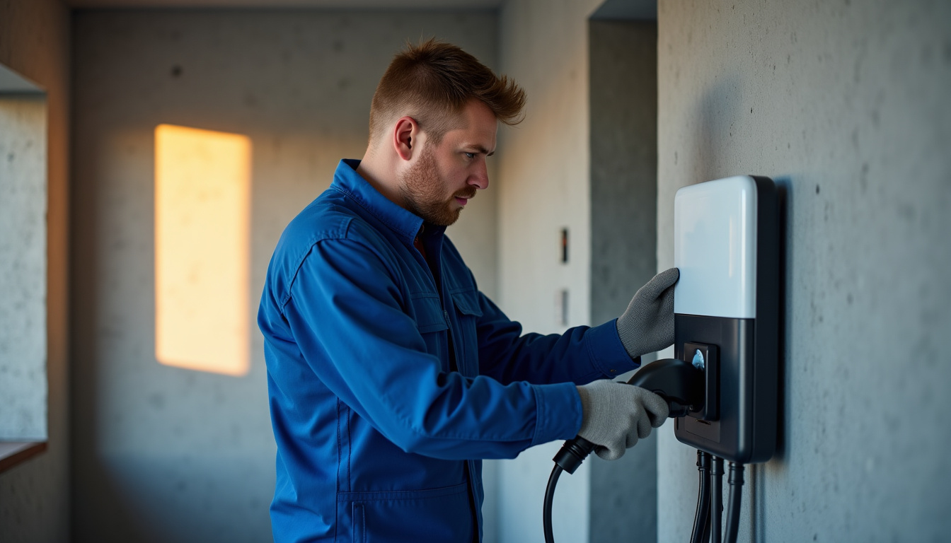 Technicien en train d’installer une borne de recharge pour véhicule électrique à Sceaux