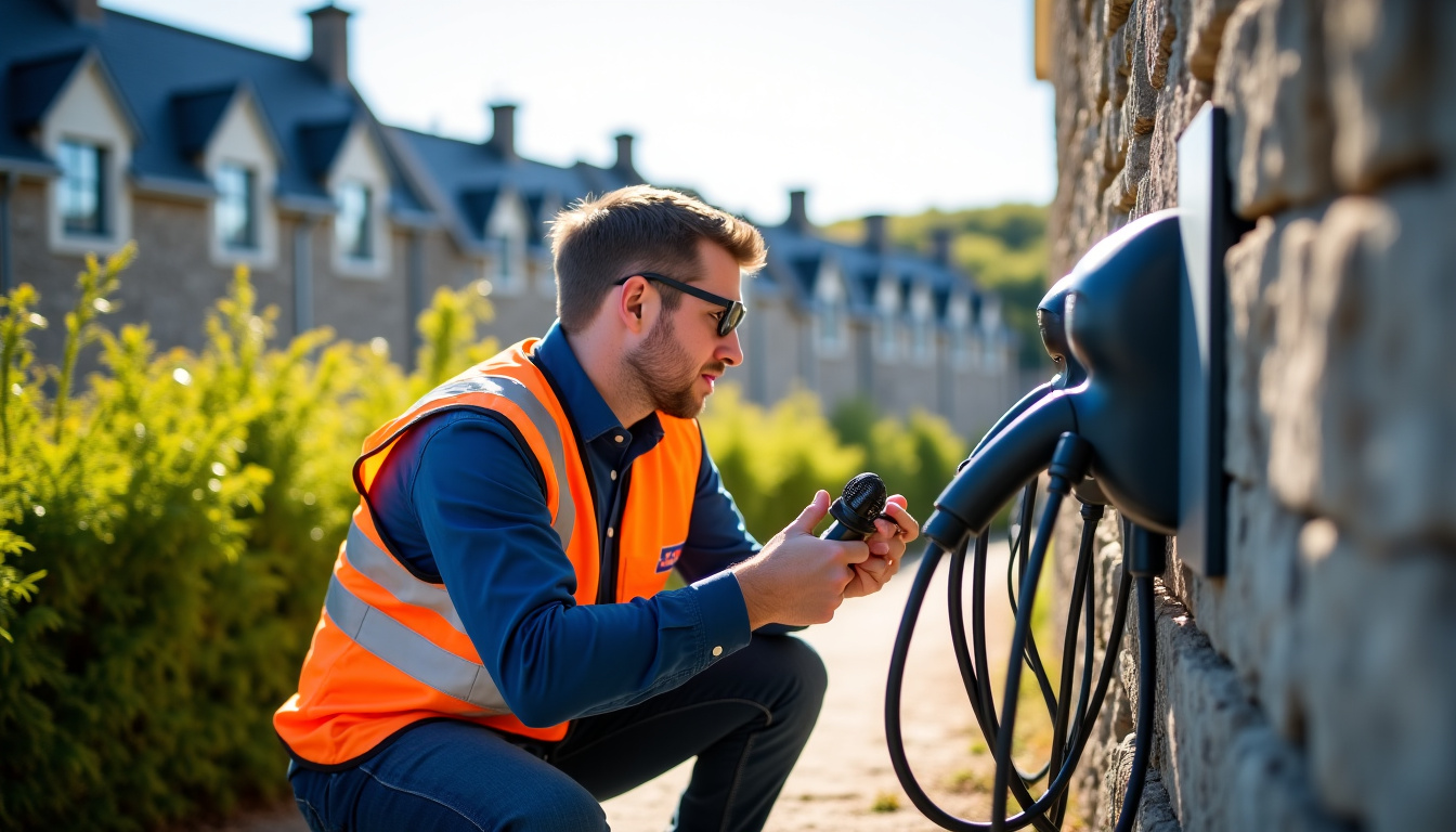 Technicien Enedis intervenant sur une installation de borne électrique à Trévou-Tréguignec