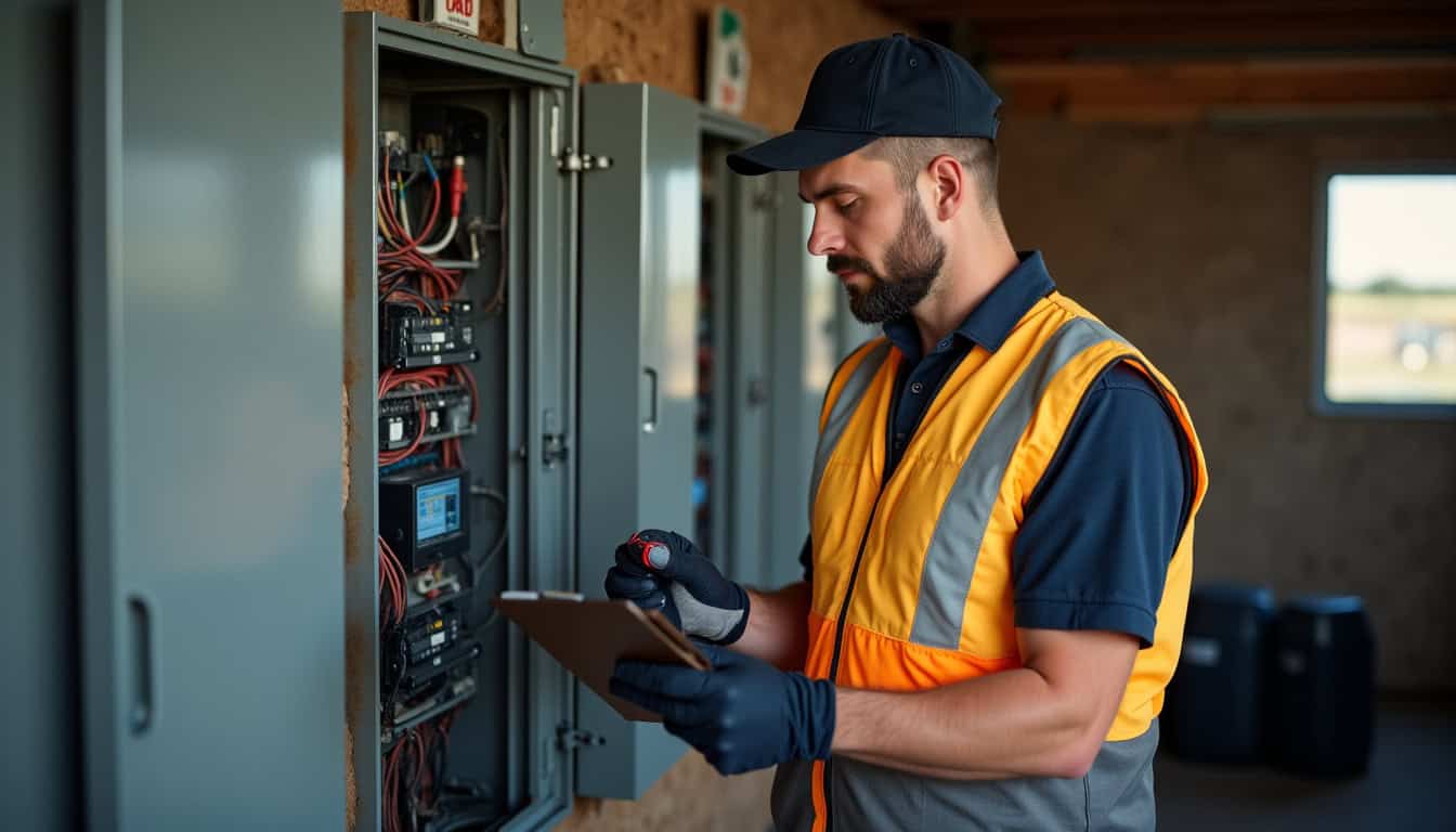 Technicien IRVE effectuant un audit électrique avant installation d