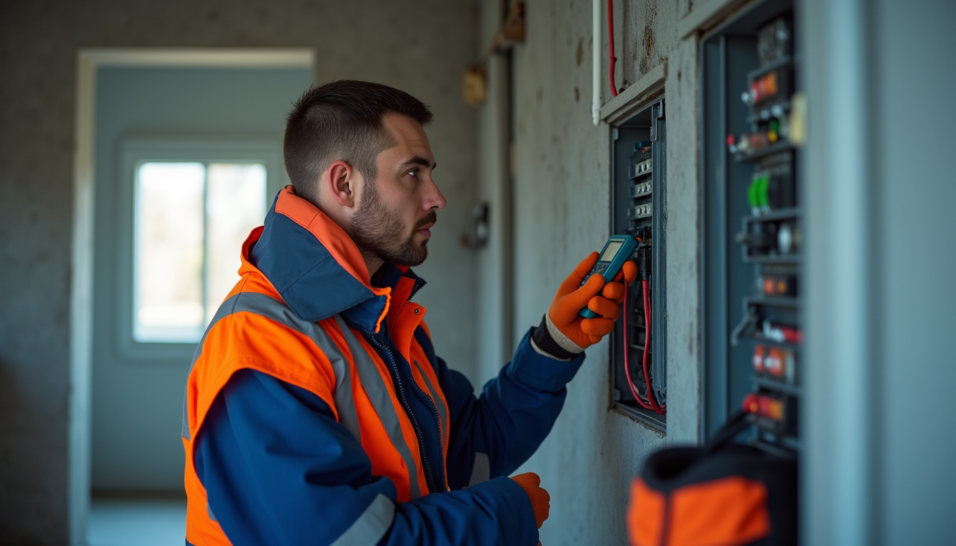 Technicien IRVE effectuant un diagnostic électrique avant installation d