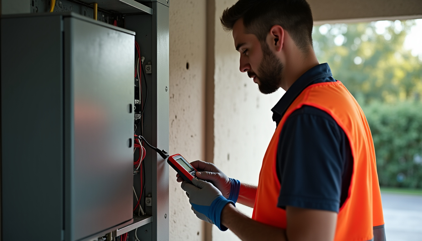 Technicien IRVE effectuant un diagnostic électrique avant installation d
