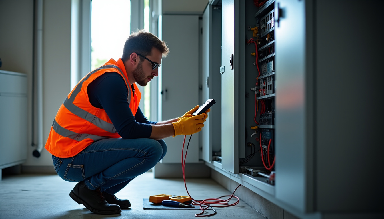 Technicien IRVE effectuant un diagnostic électrique avant l