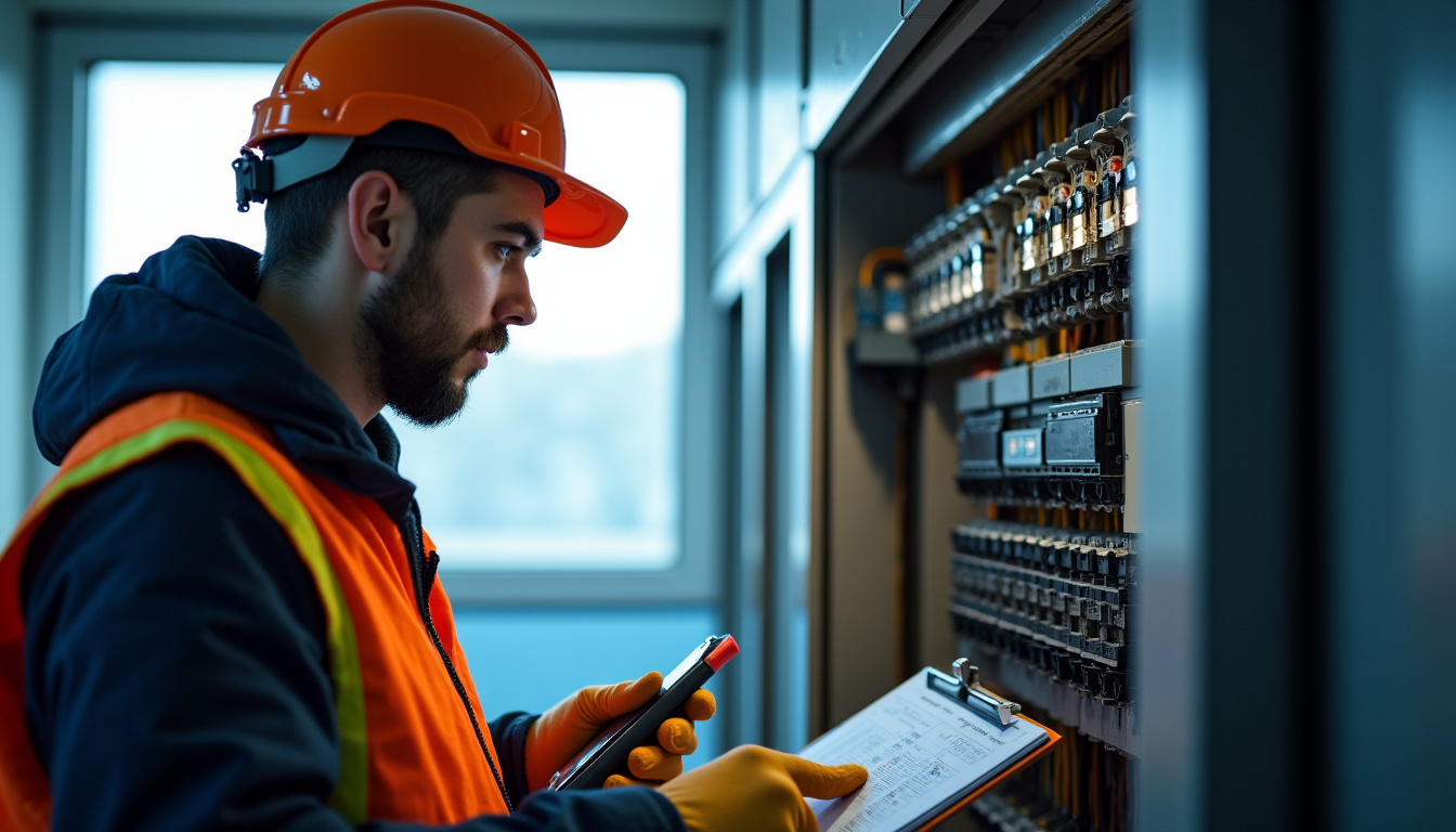 Technicien IRVE en train de vérifier un tableau électrique lors de l