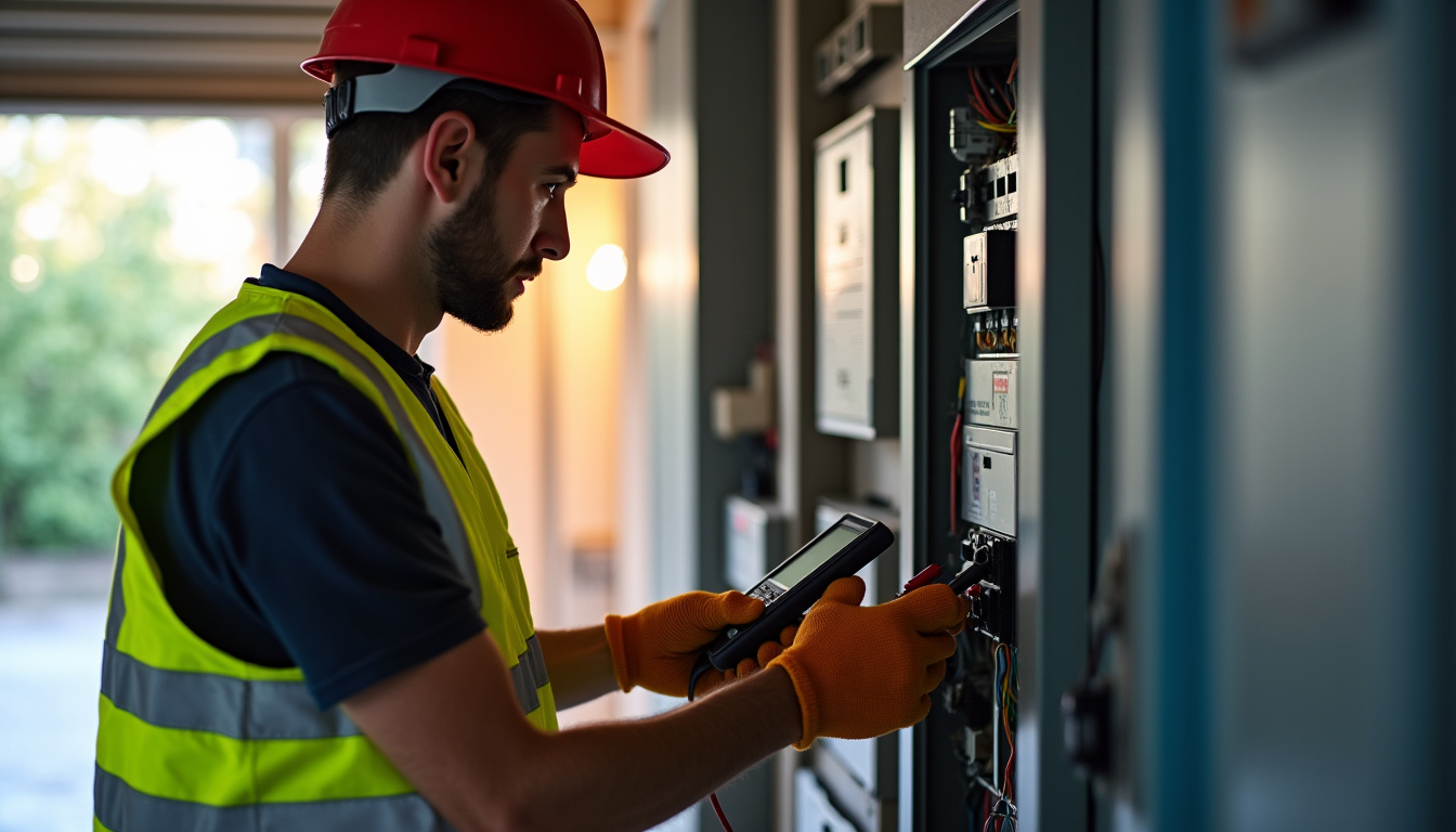 Technicien IRVE réalisant un audit électrique avant installation d