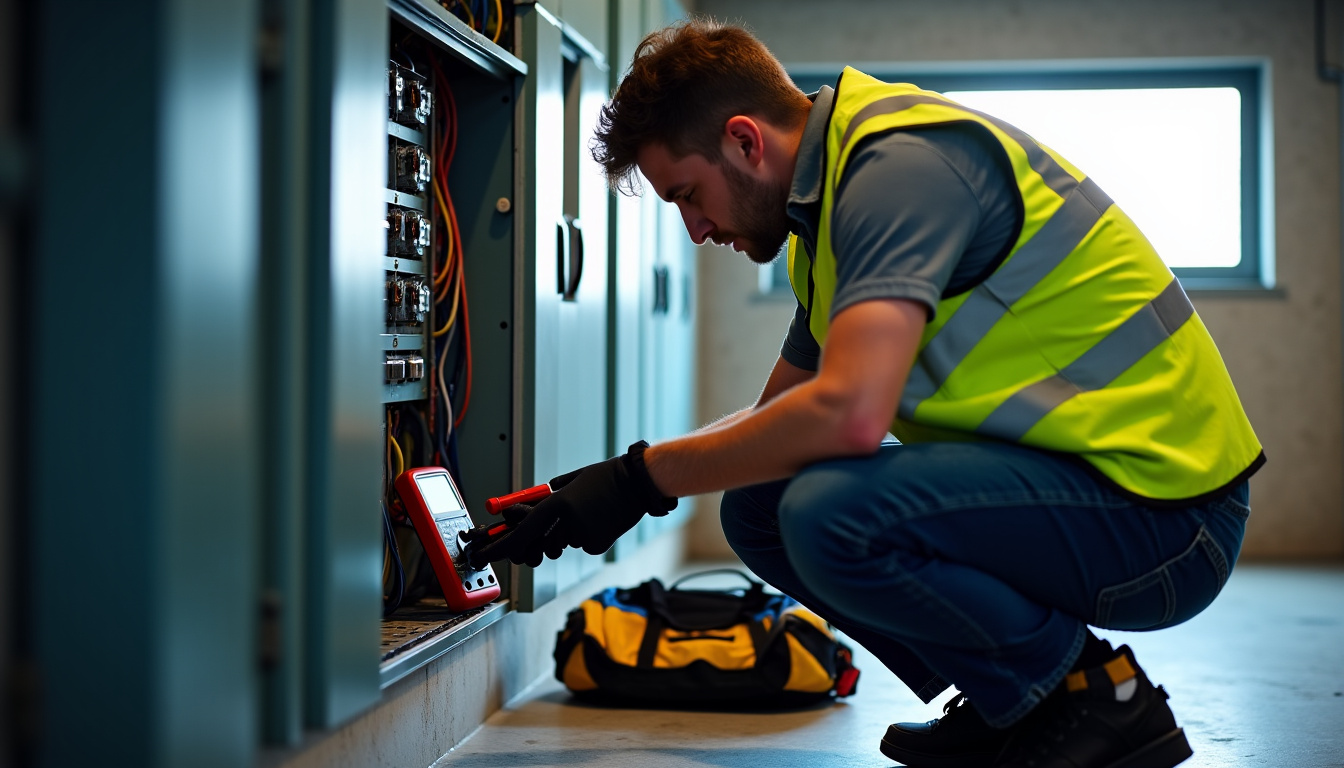Technicien IRVE réalisant un diagnostic électrique avant installation d
