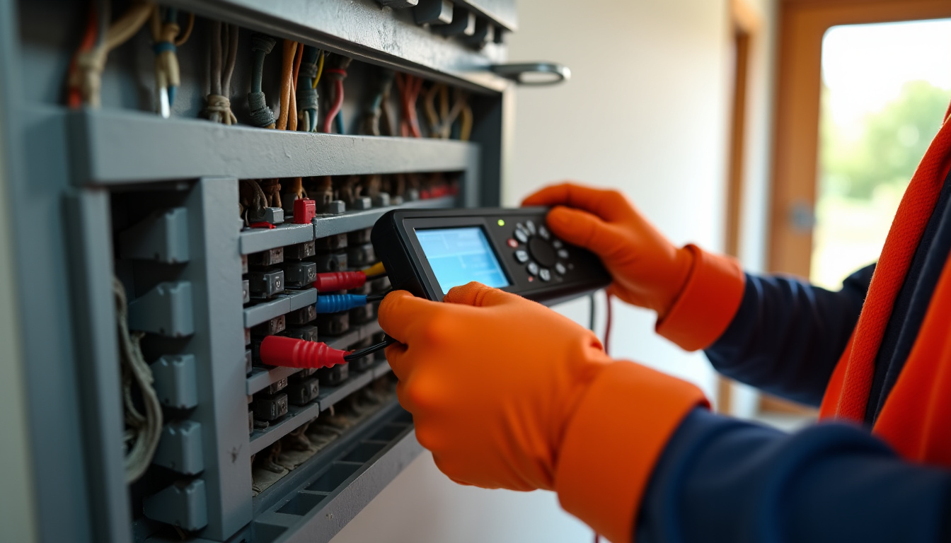 Technicien vérifiant le tableau électrique avant installation d