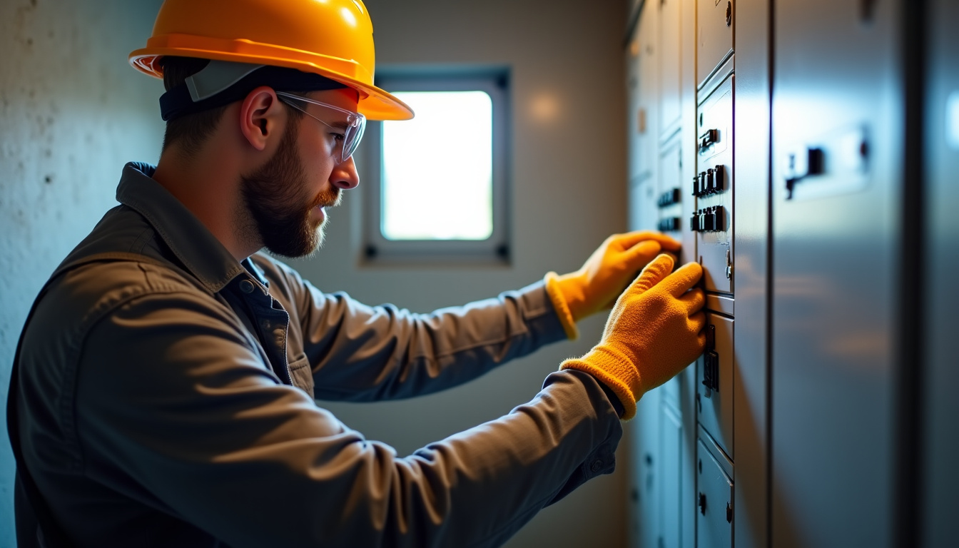 Technicien vérifiant un tableau électrique avant installation d